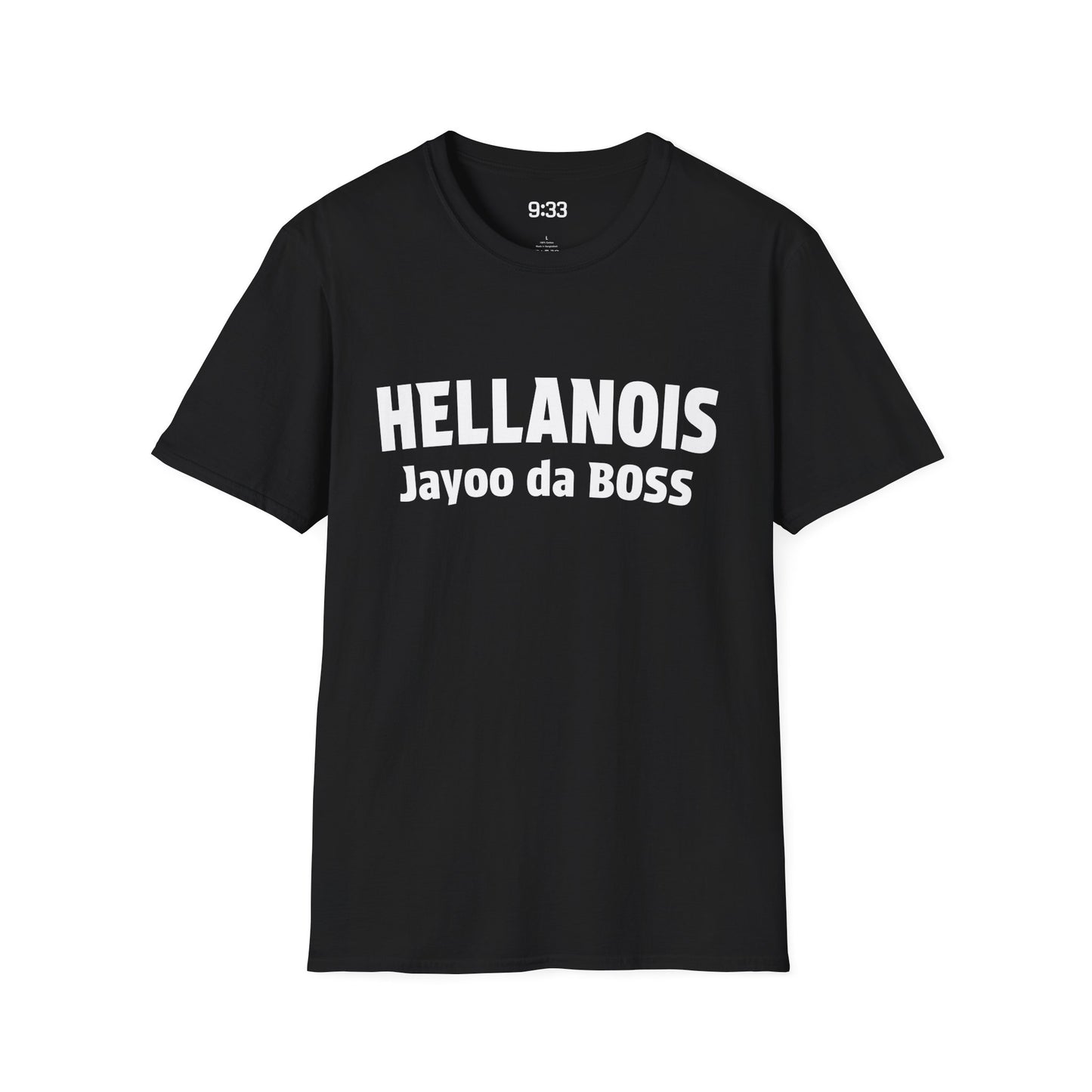 Hellanois // Black T-Shirt, White Text Front and Back