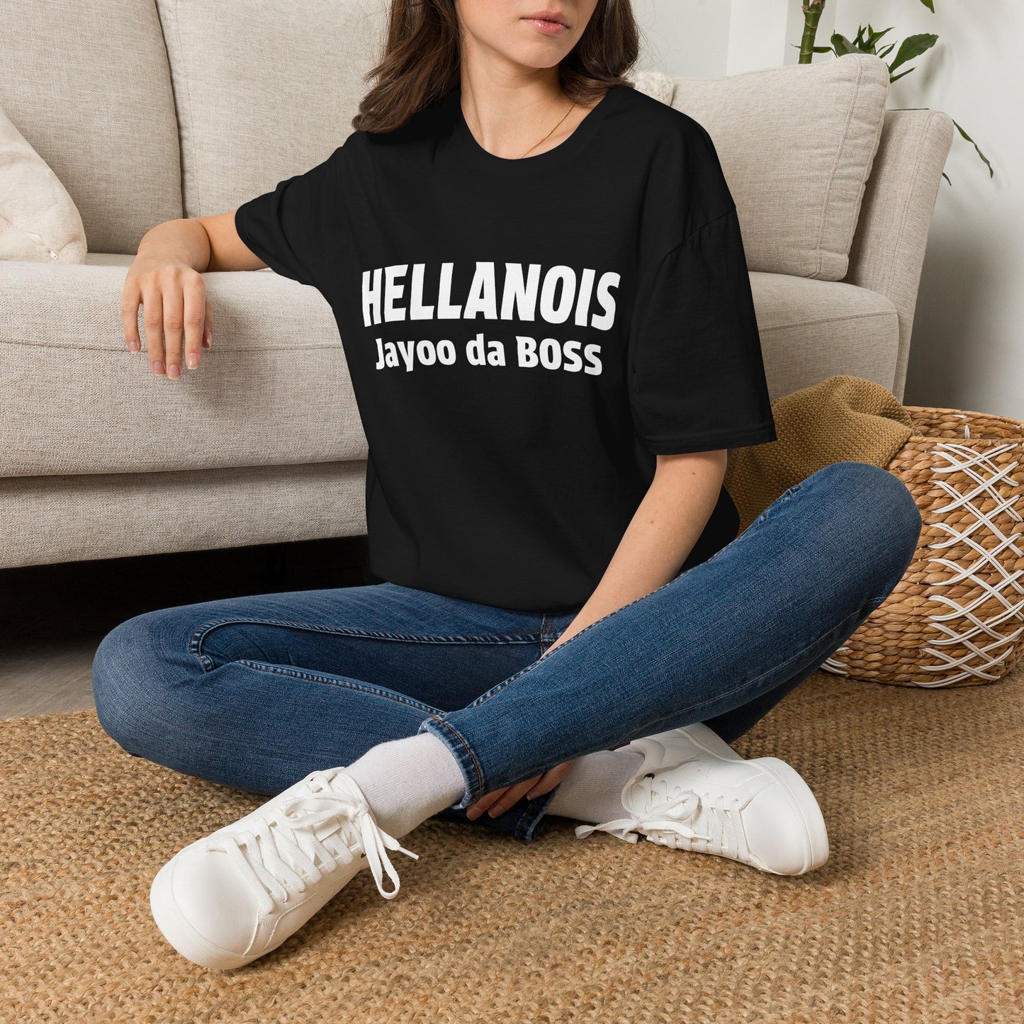 Hellanois // Black T-Shirt, White Text Front and Back